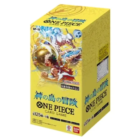 OP15 Adventure on Kami's Island Booster Box One Piece TCG w Pokemaniak – japońska edycja z postaciami z arku Skypiea, Luffy, Enel i Zoro.